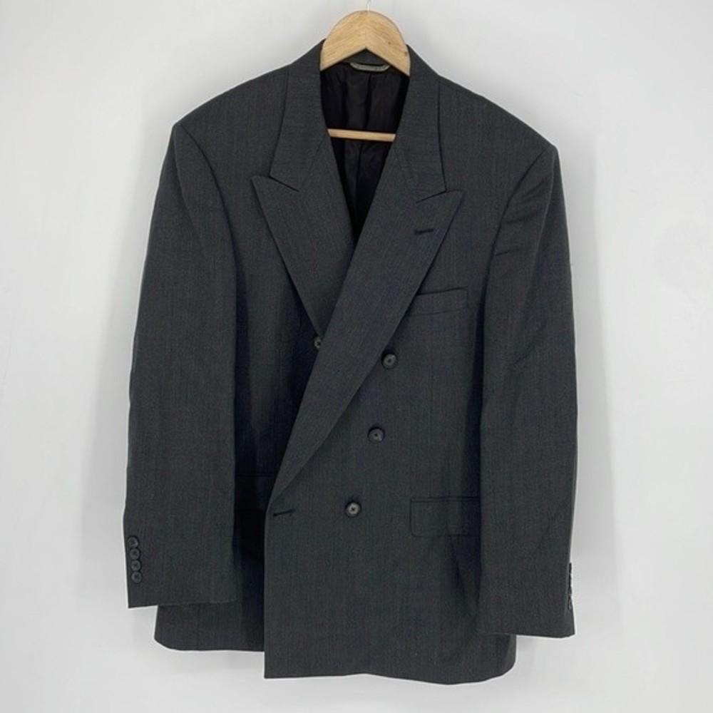 STAFFORD EXECUTIVE 46S wool gray double breasted blazer suit jacket men's
